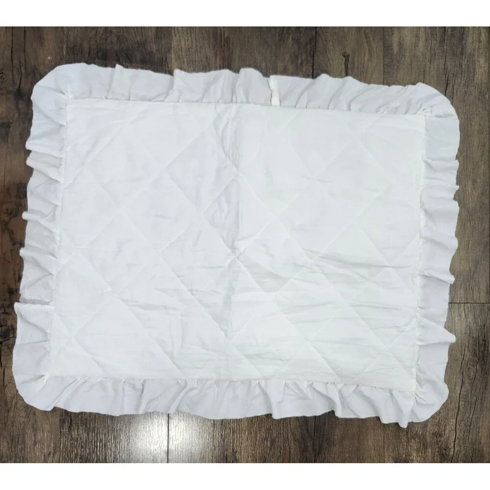Vtg Ruffle White Pillow Sham Standard Shabby Chic Cottage